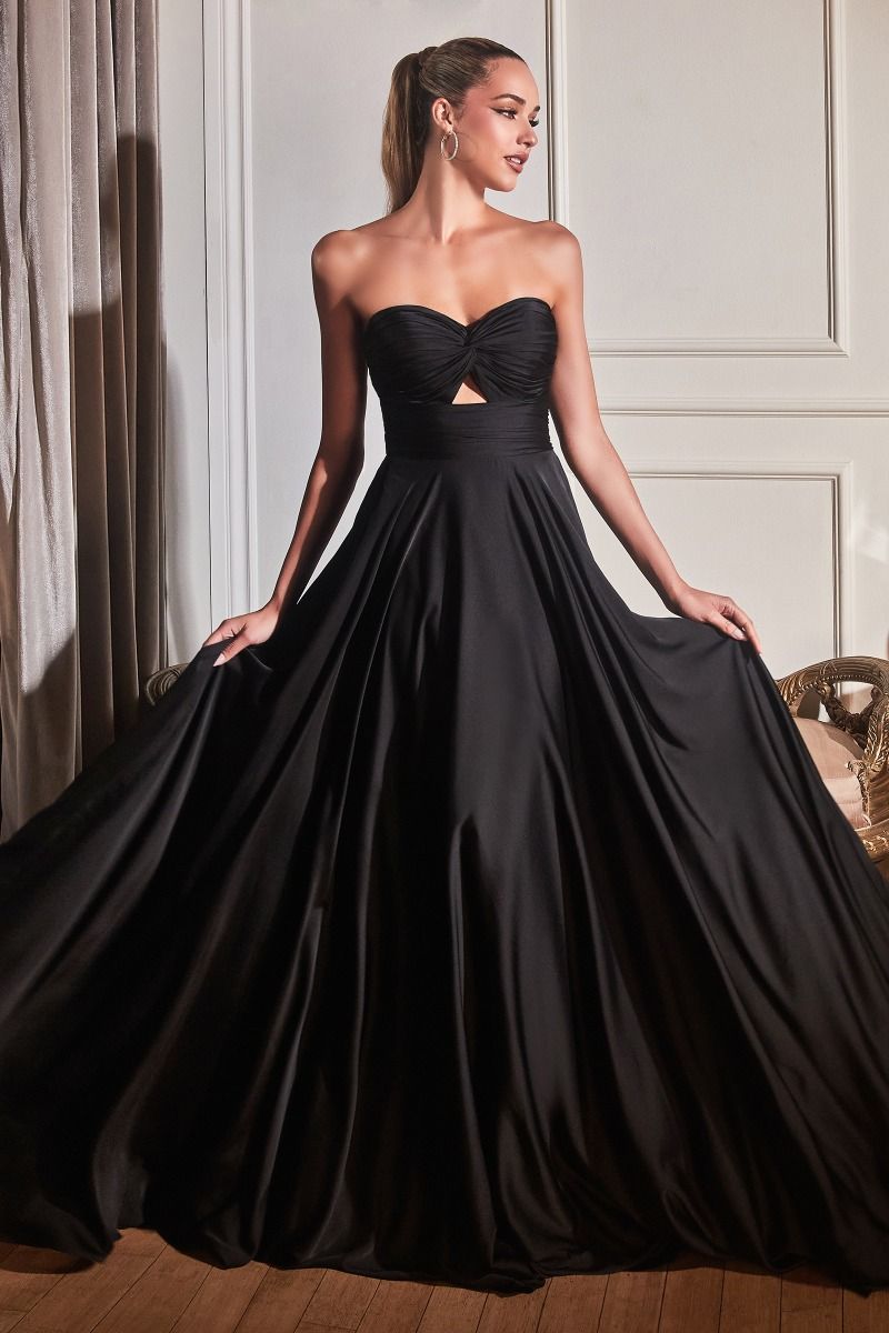 ZAPAKA Women Corset Prom Dress with Slit Black Strapless Party Dress